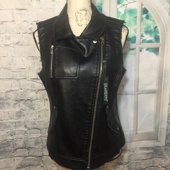 BLANCNYC Leather Jacket Black Sleeveless - Picture 2 of 8